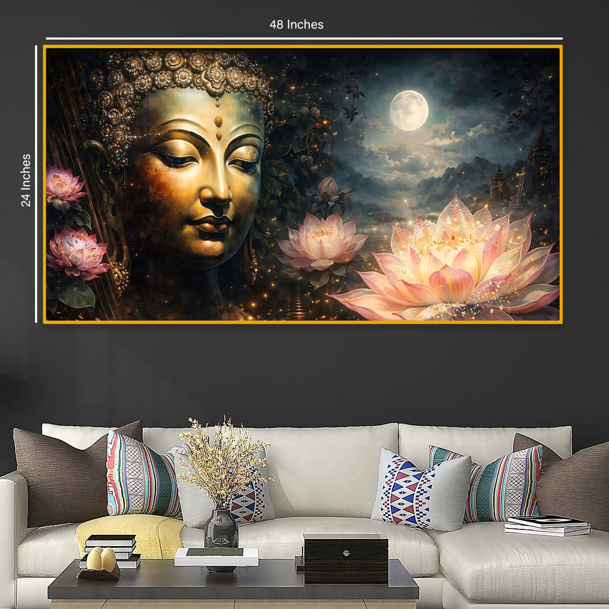 Buddha Serenity Crystal Glass Painting for Living Room Décor