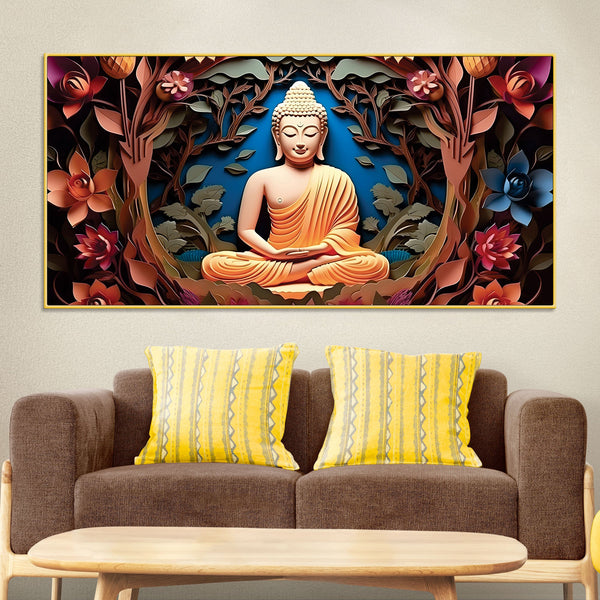 Buddha Wall Art with Floral Design â€“ Luxury Canvas Painting