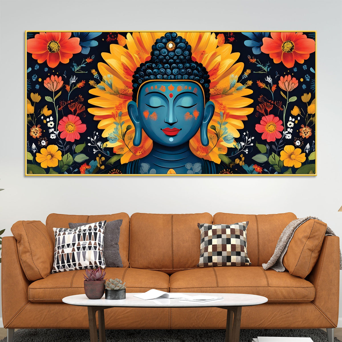 Buddha Wall Art with Floral Design – Peaceful Canvas Painting