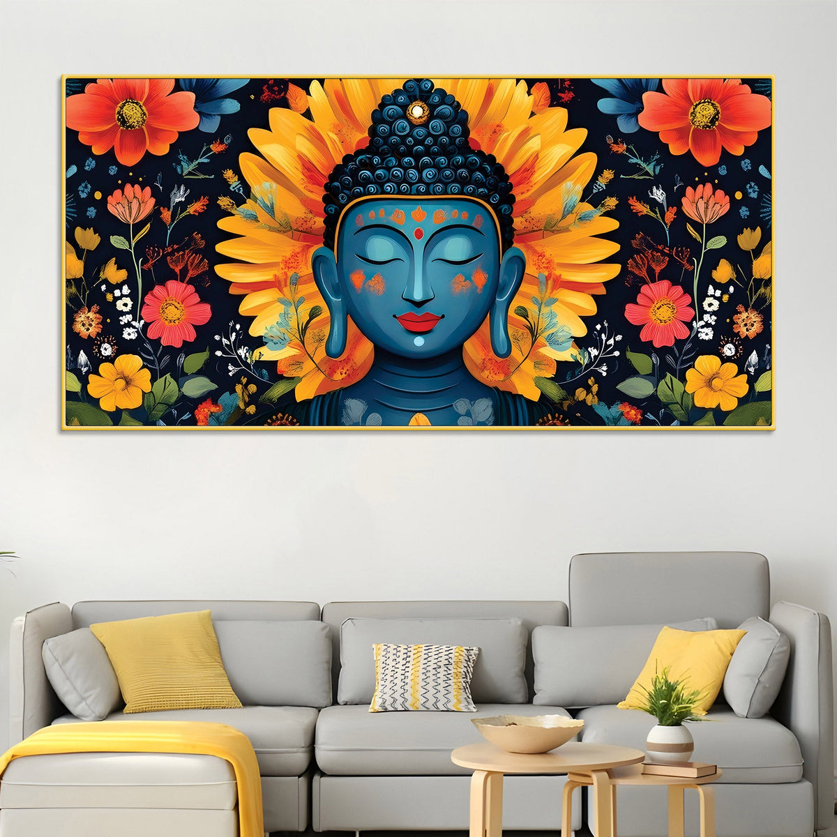 Buddha Wall Art with Floral Design – Peaceful Canvas Painting