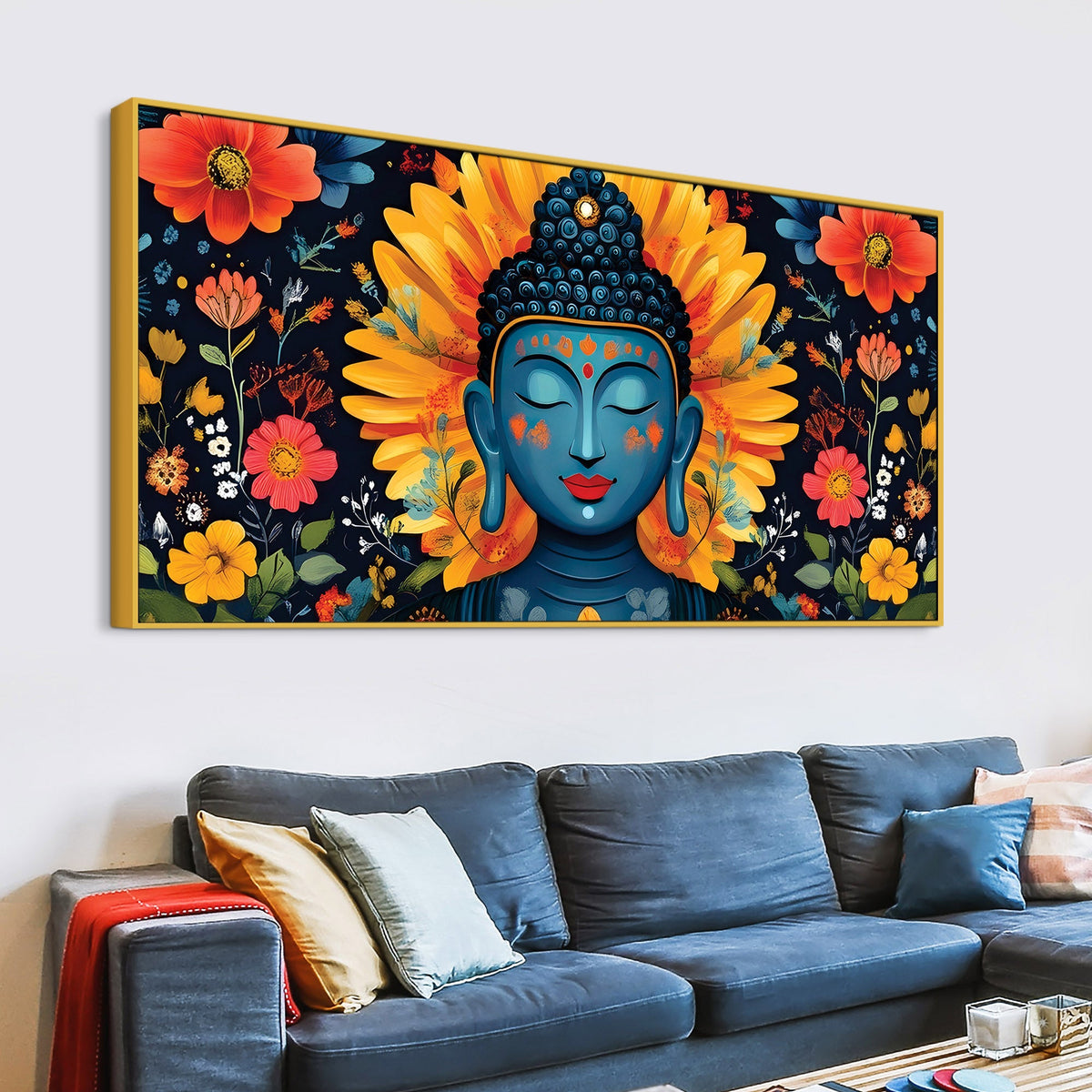 Buddha Wall Art with Floral Design – Peaceful Canvas Painting