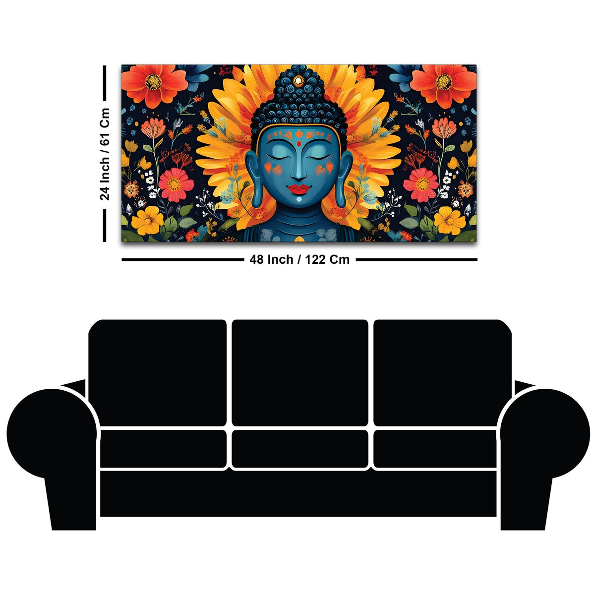 Buddha Wall Art with Floral Design – Peaceful Canvas Painting