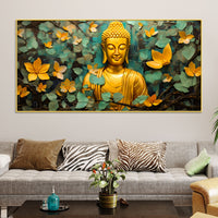Buddha Wall Painting with Floral Leaves for Peace
