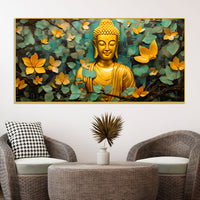 Buddha Wall Painting with Floral Leaves for Peace