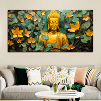 Buddha Wall Painting with Floral Leaves for Peace