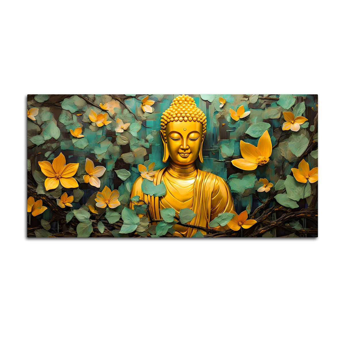 Buddha Wall Painting with Floral Leaves for Peace