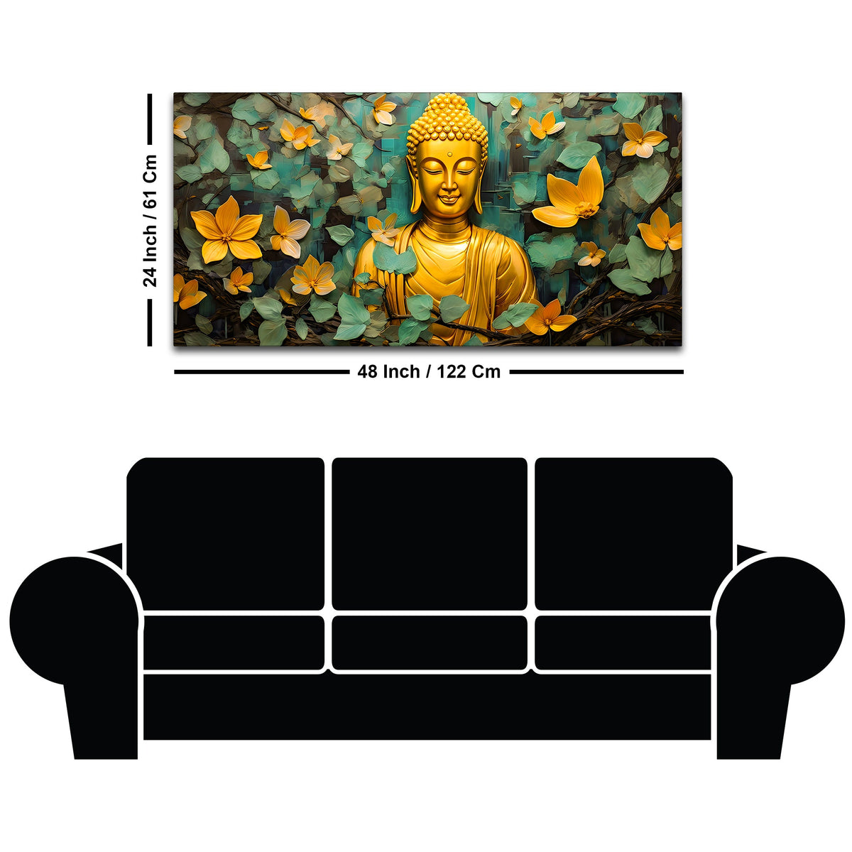 Buddha Wall Painting with Floral Leaves for Peace