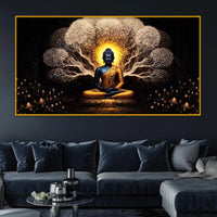 Buddha with Sacred Tree Crystal Glass Premium Painting for Designer Décor