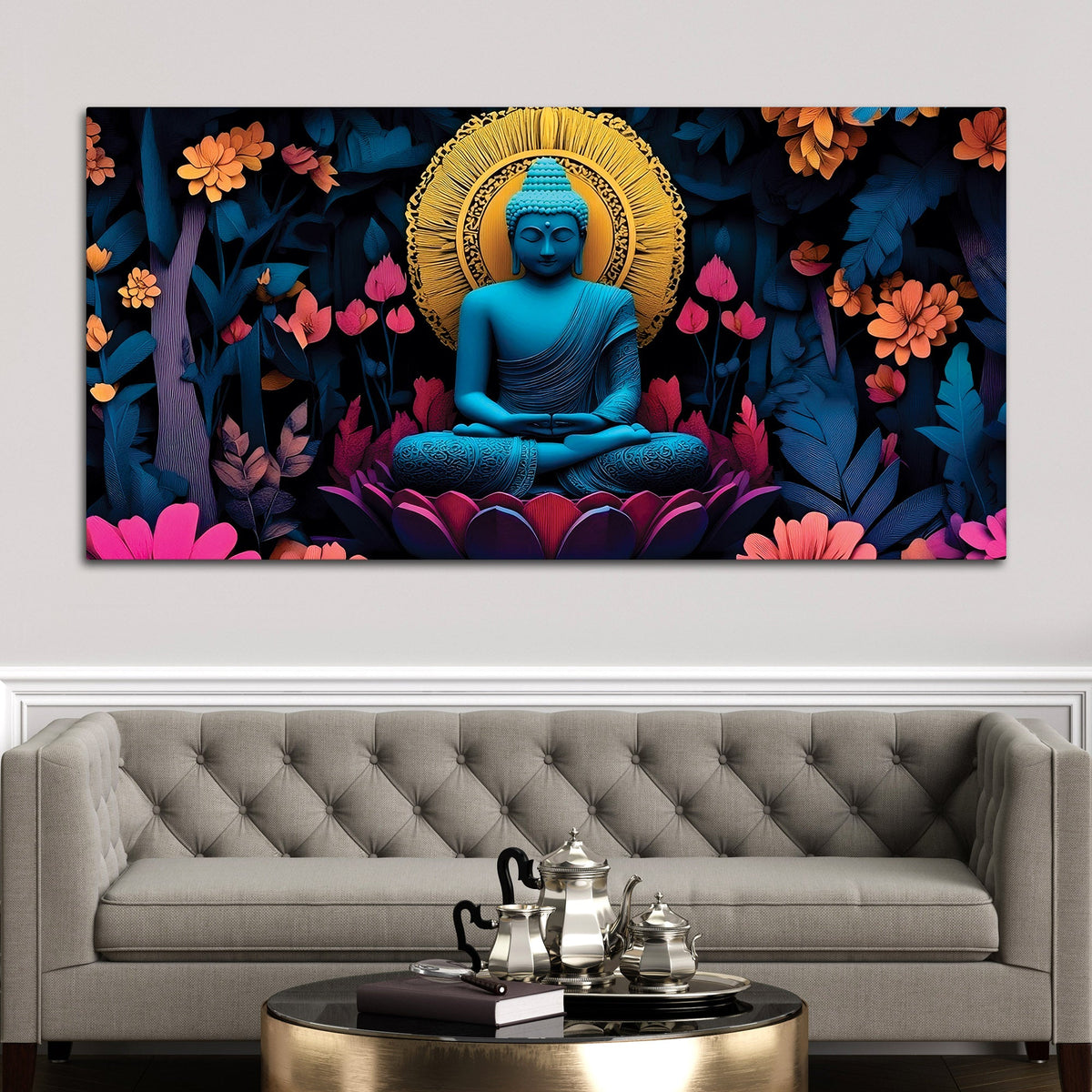 Buddha Floral Painting for Meditation Spaces