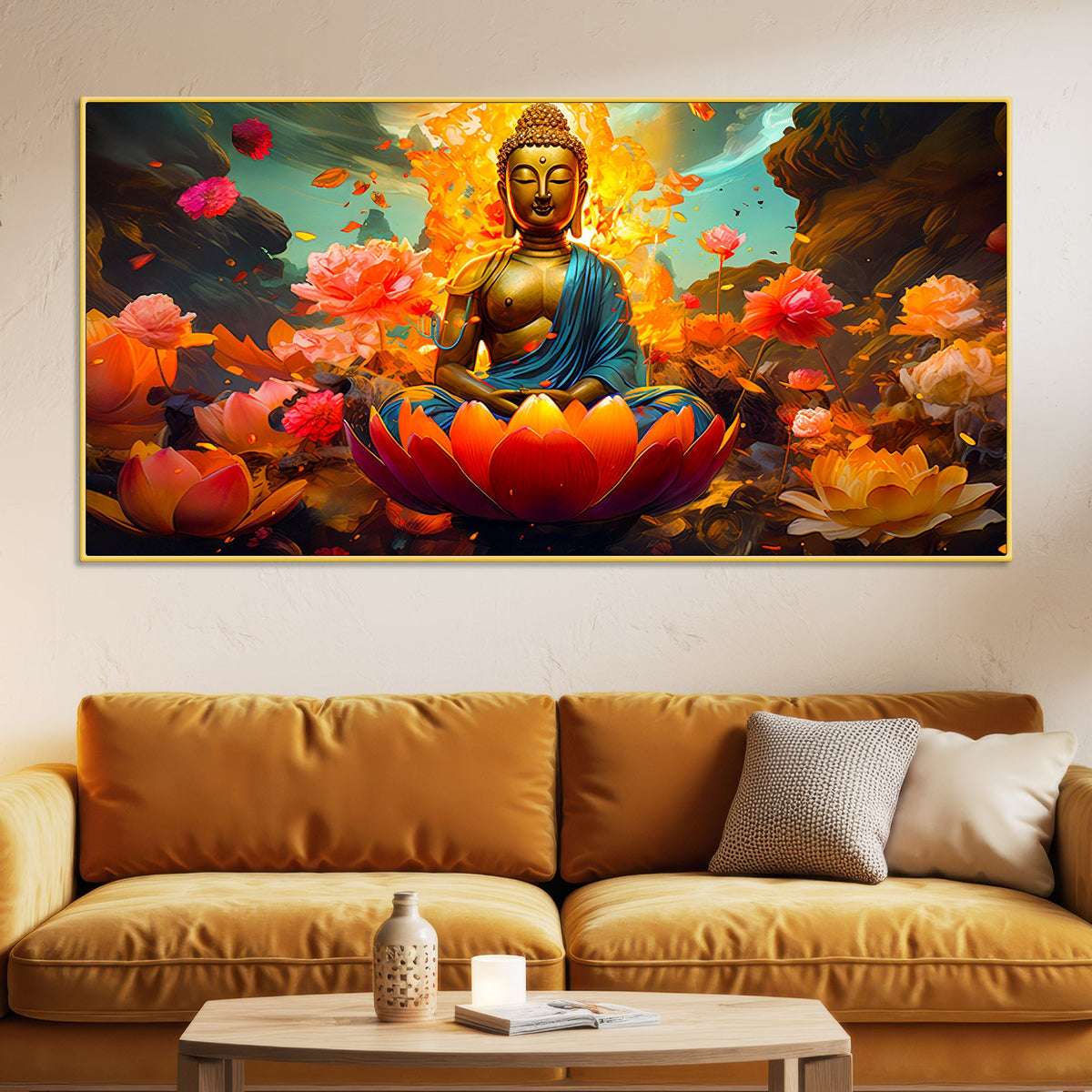 Calm & Peaceful Buddha Canvas Painting for Home Walls