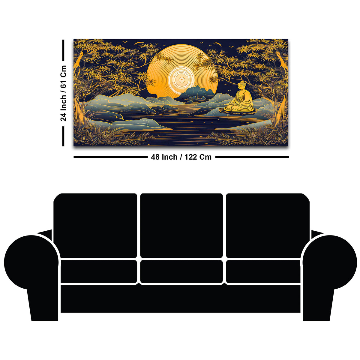 Calming Buddha Canvas Painting with Moonlight & Nature