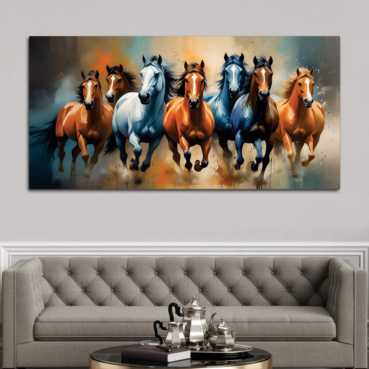 Canvas Wall Painting of Seven Running Horses
