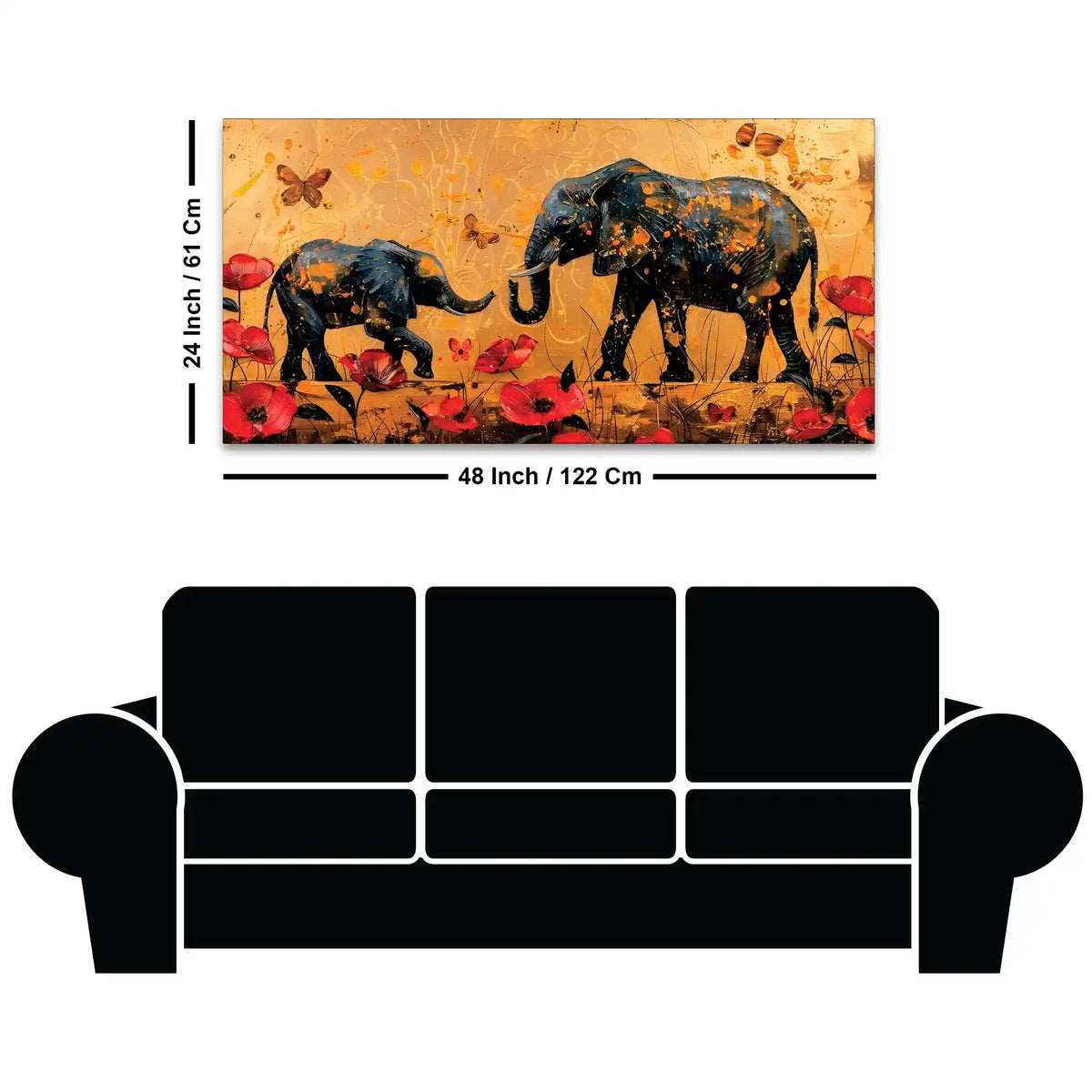 Caring Mother Elephant with Baby In Floral Garden Canvas Wall Painting