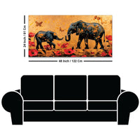 Caring Mother Elephant with Baby In Floral Garden Canvas Wall Painting