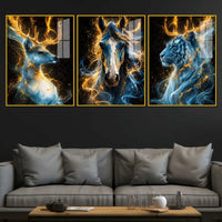 Celestial Beasts Acrylic Floating Frame Wall Painting Set of 3