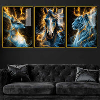 Celestial Beasts Acrylic Floating Frame Wall Painting Set of 3