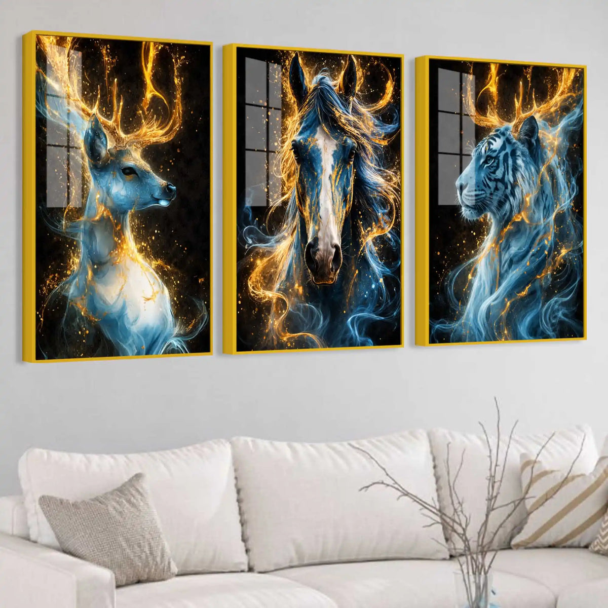 Celestial Beasts Acrylic Floating Frame Wall Painting Set of 3