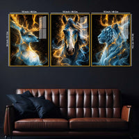 Celestial Beasts Acrylic Floating Frame Wall Painting Set of 3