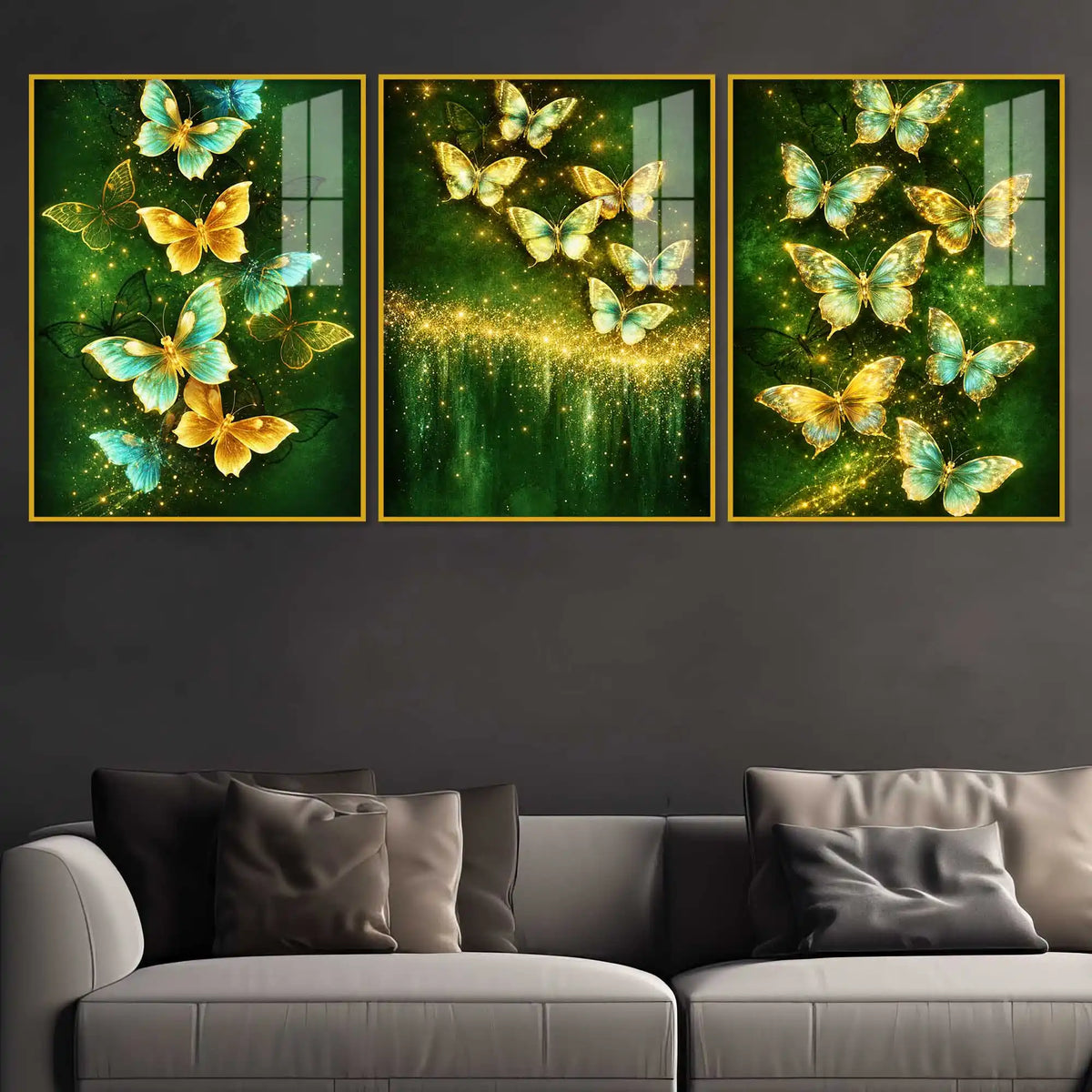 Celestial Butterflies Fluttering Acrylic Floating Wall Painting Set of 3