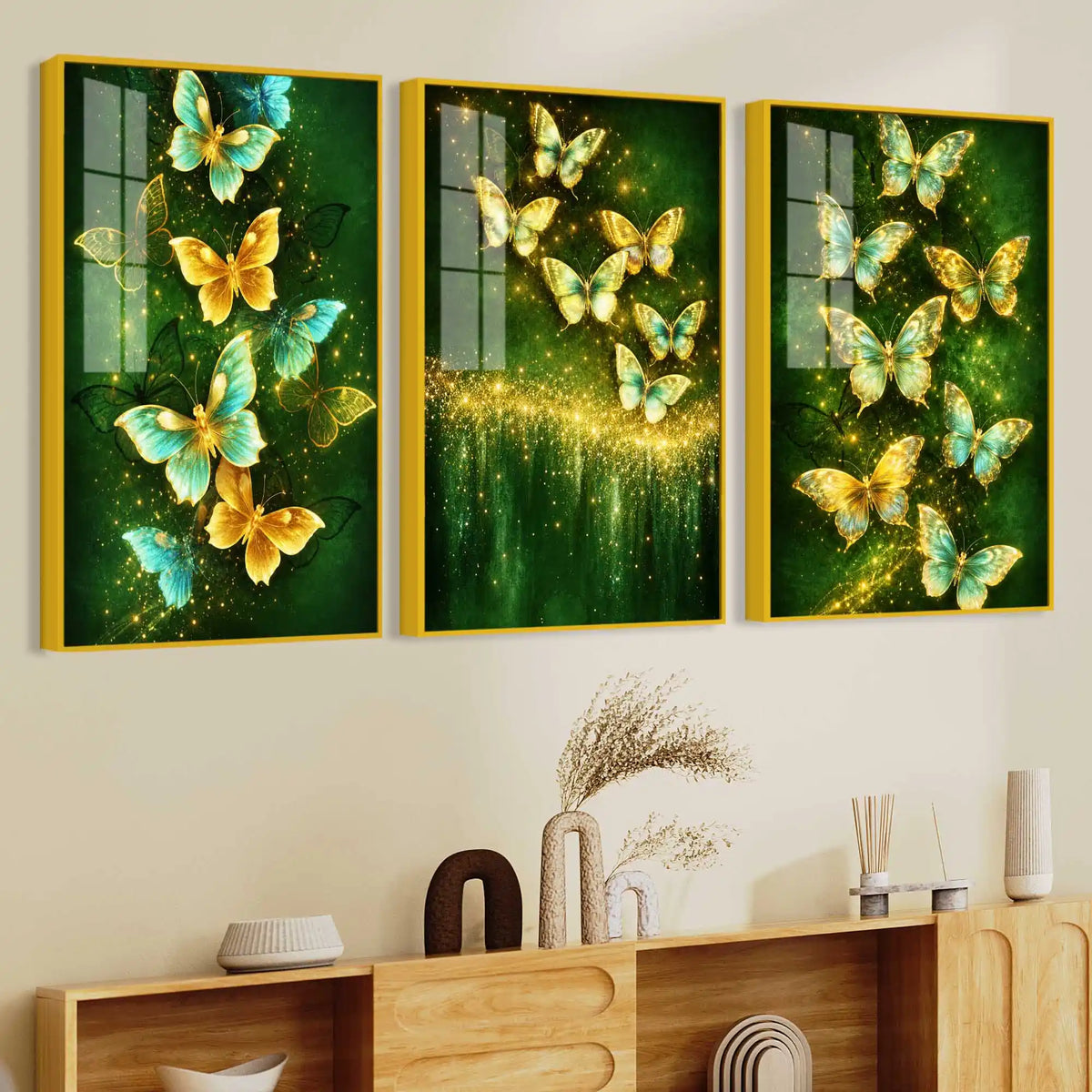 Celestial Butterflies Fluttering Acrylic Floating Wall Painting Set of 3
