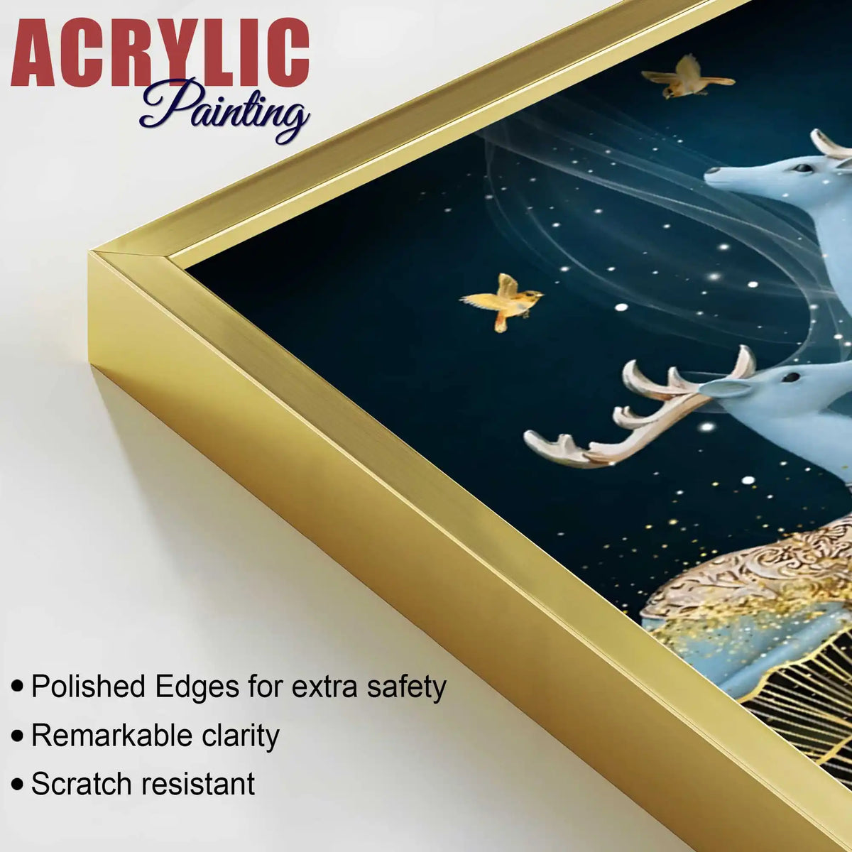 Celestial Deer & Horses Acrylic Floating Frame Wall Painting Set of 3