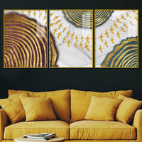 Celestial Gold Geometry Acrylic Floating Frame Wall Painting Set of 3