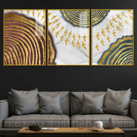 Celestial Gold Geometry Acrylic Floating Frame Wall Painting Set of 3