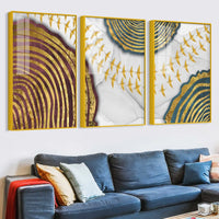 Celestial Gold Geometry Acrylic Floating Frame Wall Painting Set of 3