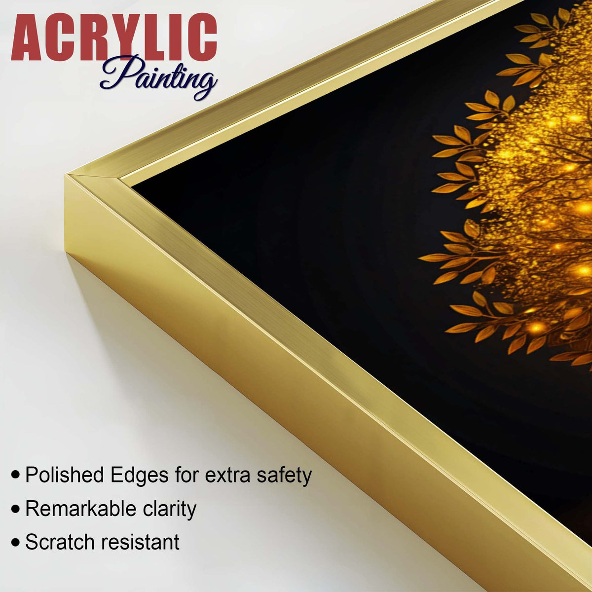 Celestial Golden Tree Acrylic Floating Wall Painting Set of 2