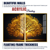 Celestial Golden Tree Acrylic Floating Wall Painting Set of 2