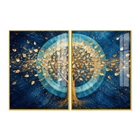 Celestial Golden Tree of Prosperity Acrylic Floating Wall Painting Set of 2