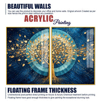 Celestial Golden Tree of Prosperity Acrylic Floating Wall Painting Set of 2