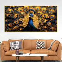 Charming Golden Blue Peacock Canvas Wall Painting for Home & Office
