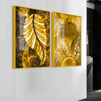 Charming Golden Ginkgo Leaves Acrylic Floating Wall Painting Set of 2