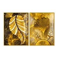 Charming Golden Ginkgo Leaves Acrylic Floating Wall Painting Set of 2