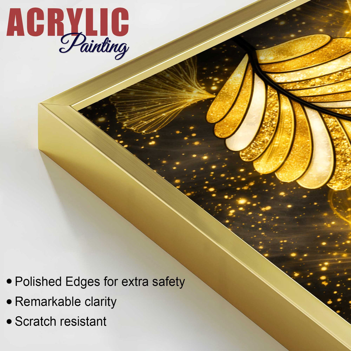 Charming Golden Ginkgo Leaves Acrylic Floating Wall Painting Set of 2