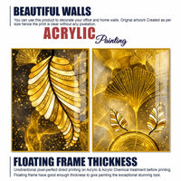 Charming Golden Ginkgo Leaves Acrylic Floating Wall Painting Set of 2