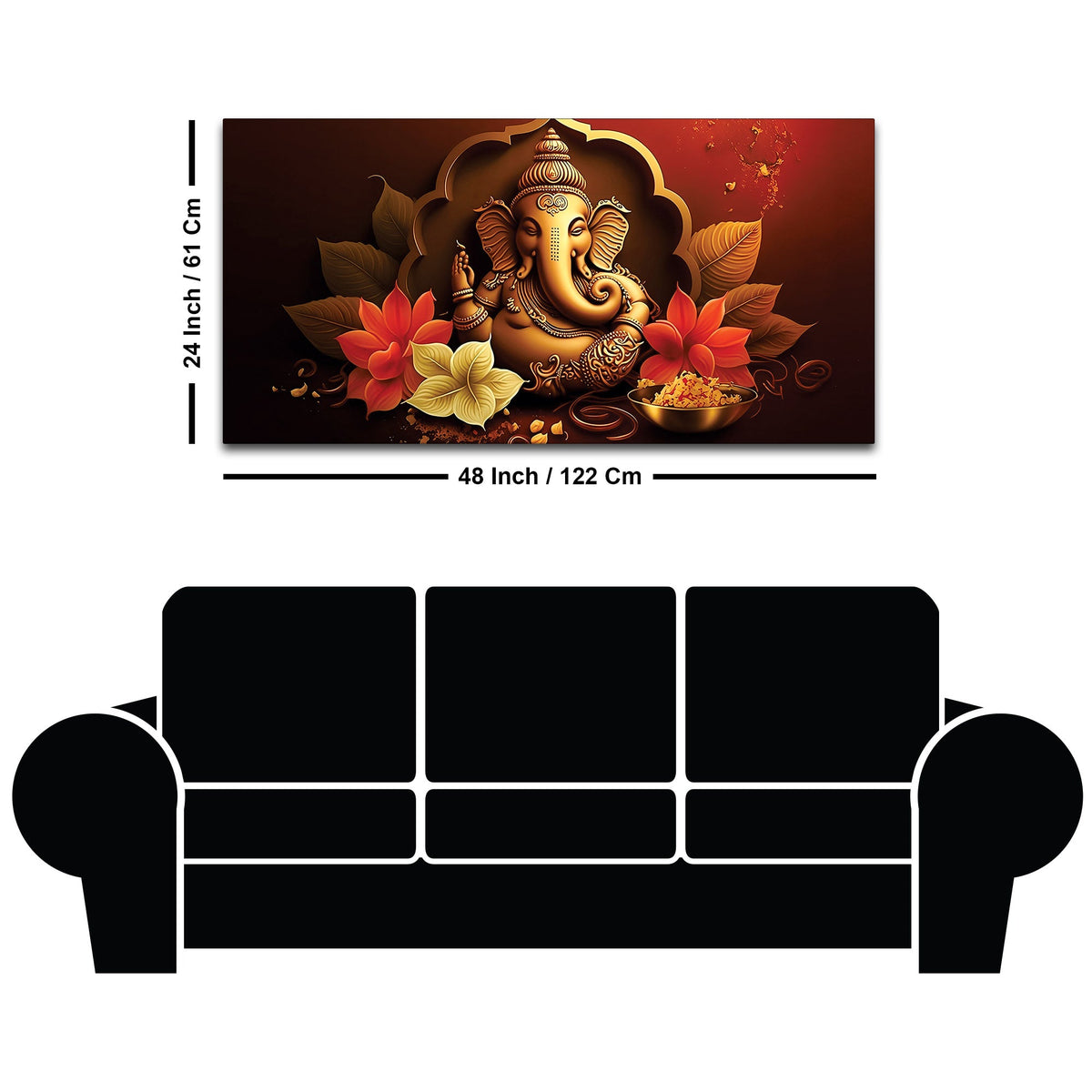 Charming Lord Ganesha Blessing Canvas Wall Painting with Lotus Flower Art for Home & Office Decoration – Modern Spiritual Wall Decor