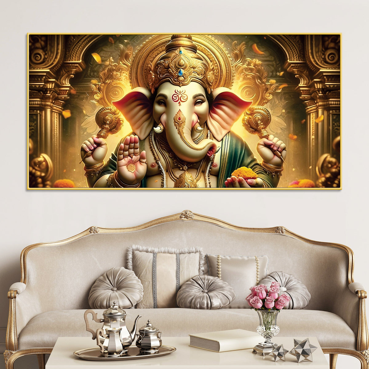 Charming Lord Shri Ganeshji Spiritual Canvas Wall Painting for Home & Office Decoration – Modern Religious Wall Art