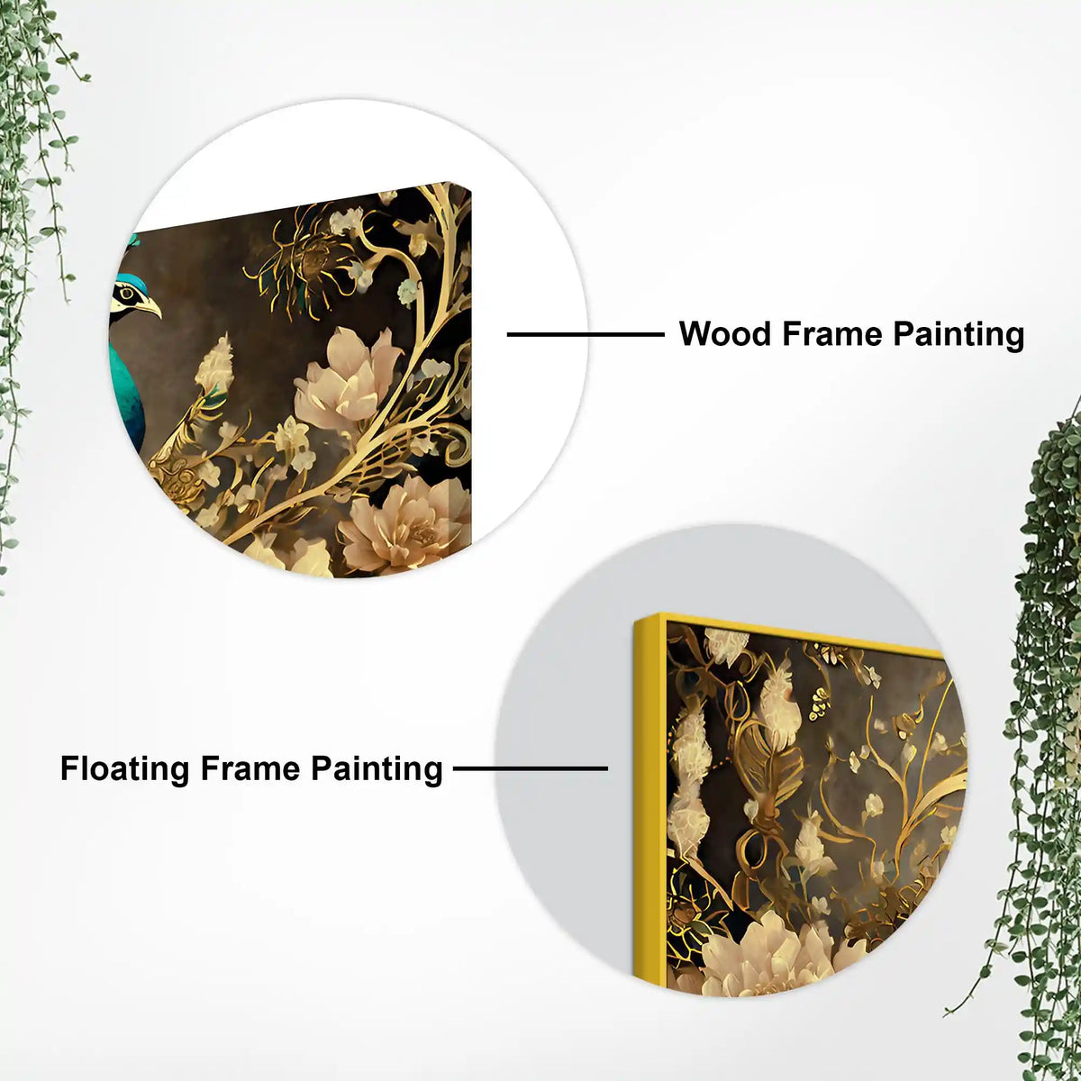 Charming Peacock Surrounded by Blooming Gold Flowers Canvas Wall Painting