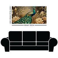 Charming Peacock Surrounded by Blooming Gold Flowers Canvas Wall Painting