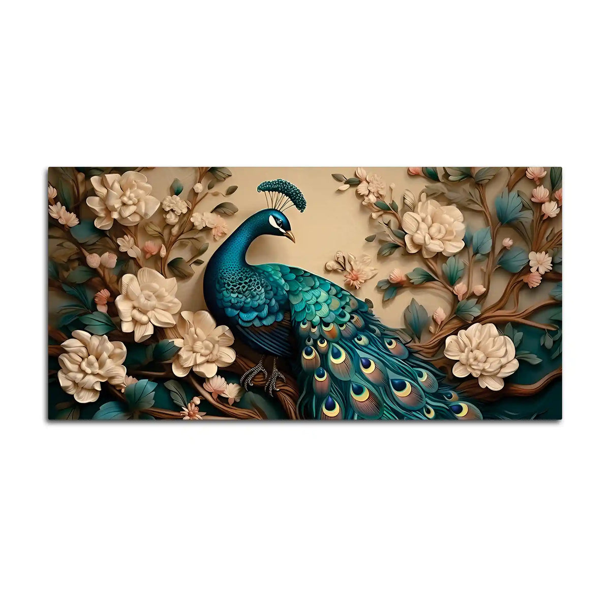Charming Royal Peacock in a Soft Floral Paradise Canvas Wall Painting