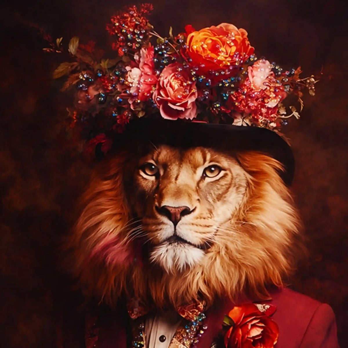 Charming Stag, Lion in Hat & Elegant Zebra Floating Frame Crystal Wall Painting Set of 3
