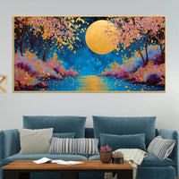 Cherry Blossom Moon Abstract Canvas Painting for Home Decor