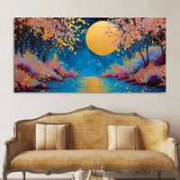 Cherry Blossom Moon Abstract Canvas Painting for Home Decor