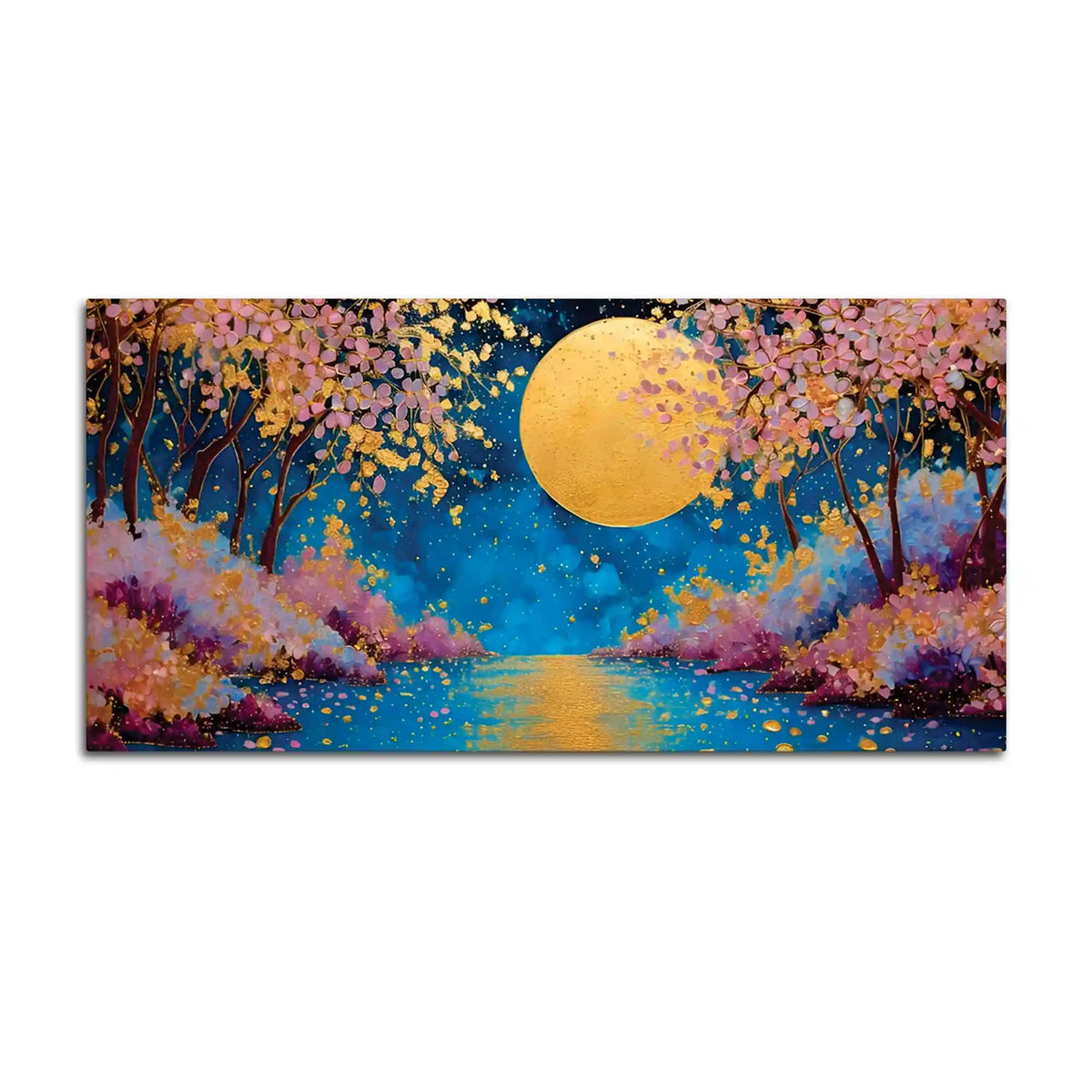 Cherry Blossom Moon Abstract Canvas Painting for Home Decor