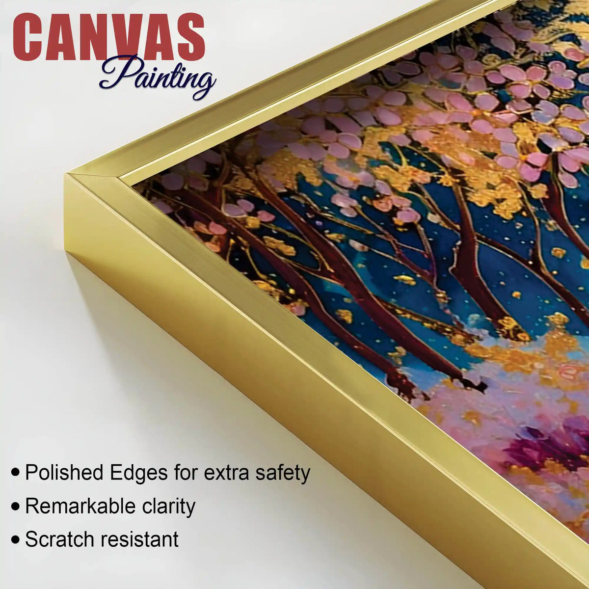 Cherry Blossom Moon Abstract Canvas Painting for Home Decor
