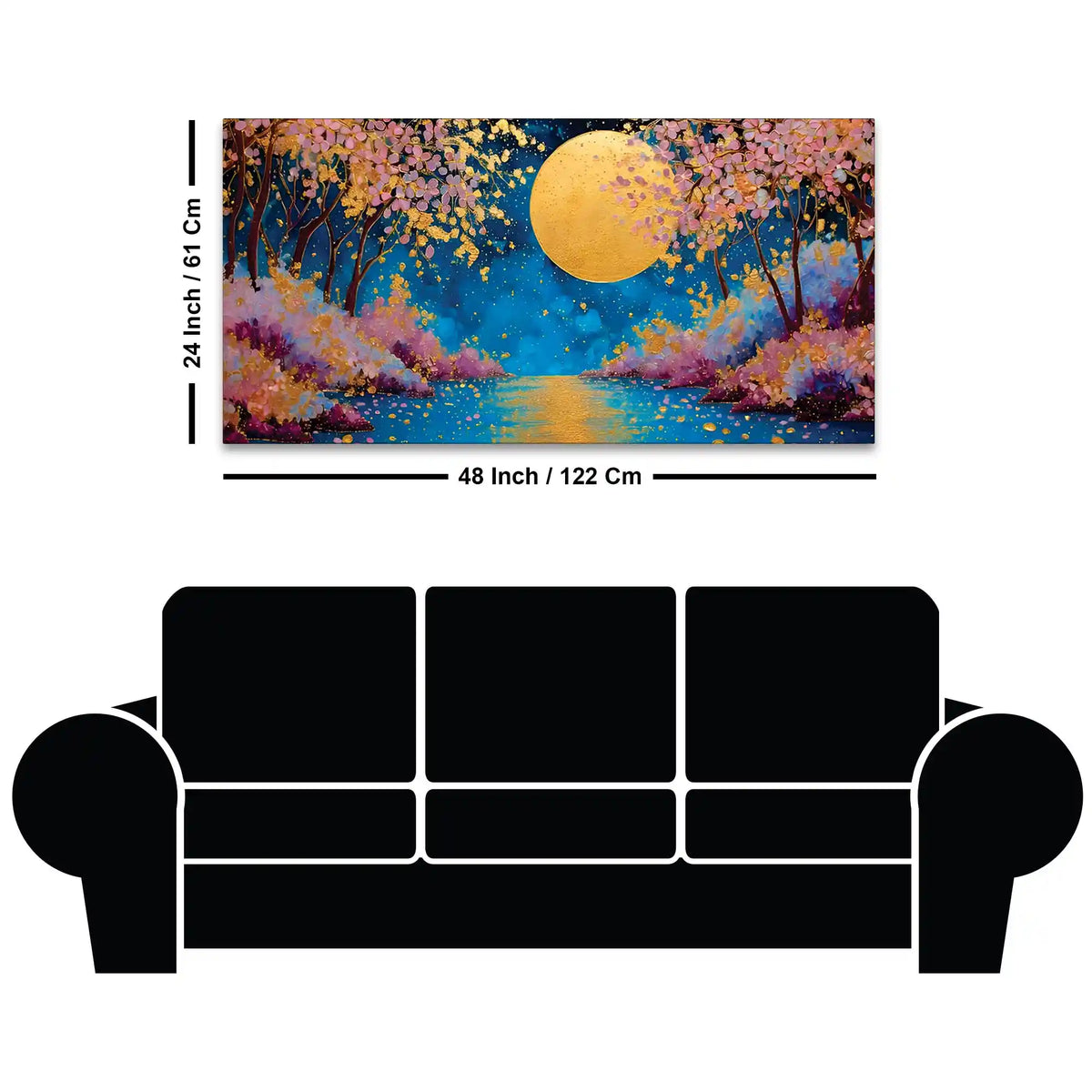 Cherry Blossom Moon Abstract Canvas Painting for Home Decor