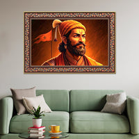 ChhatrapatiShivaji Maharaj Floral Border Canvas Wall Painting