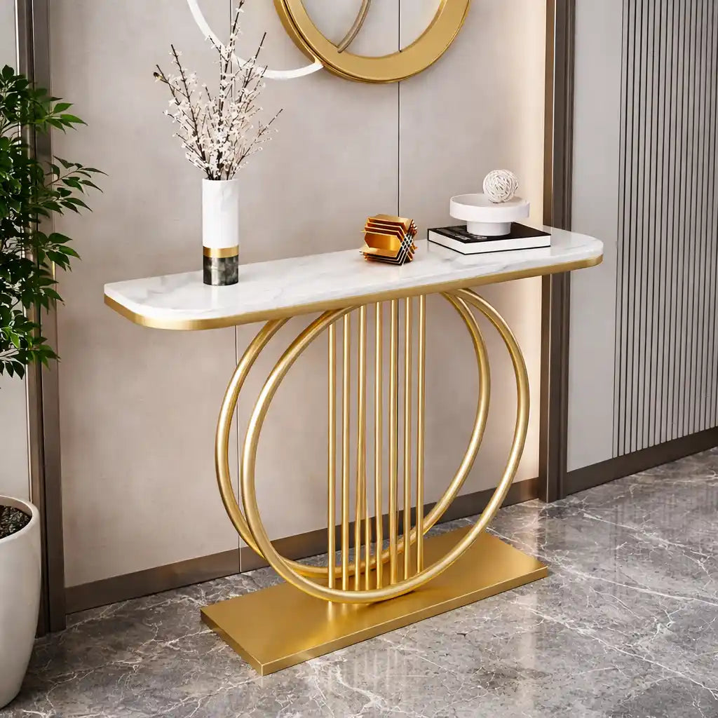 Circular Decorative Golden Metal Finish Stylish Console Table